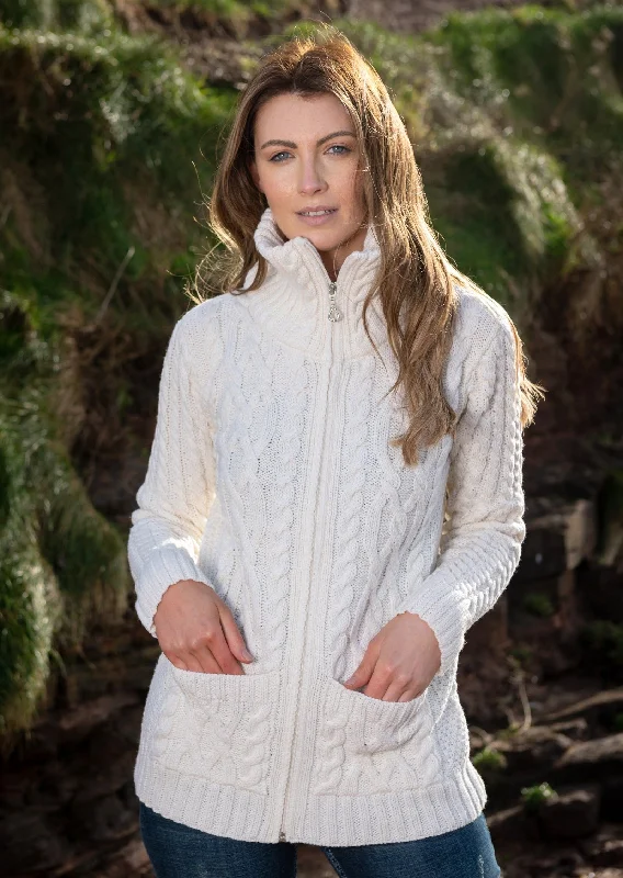 Aran Claddagh Zip Cardigan | Natural