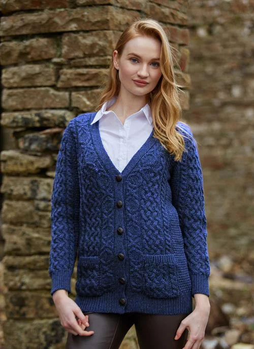 Adare Boyfriend Aran Cardigan | Blue