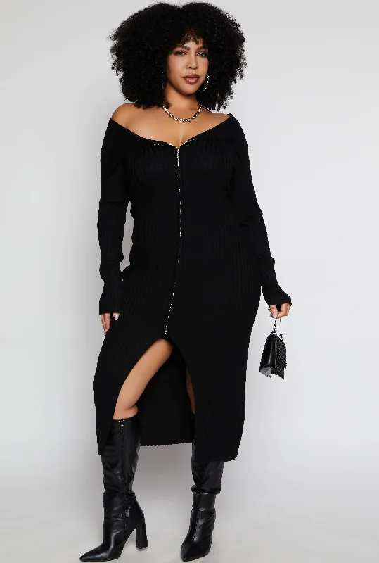 Plus Size Almost Famous Zip Front Sweater Dress