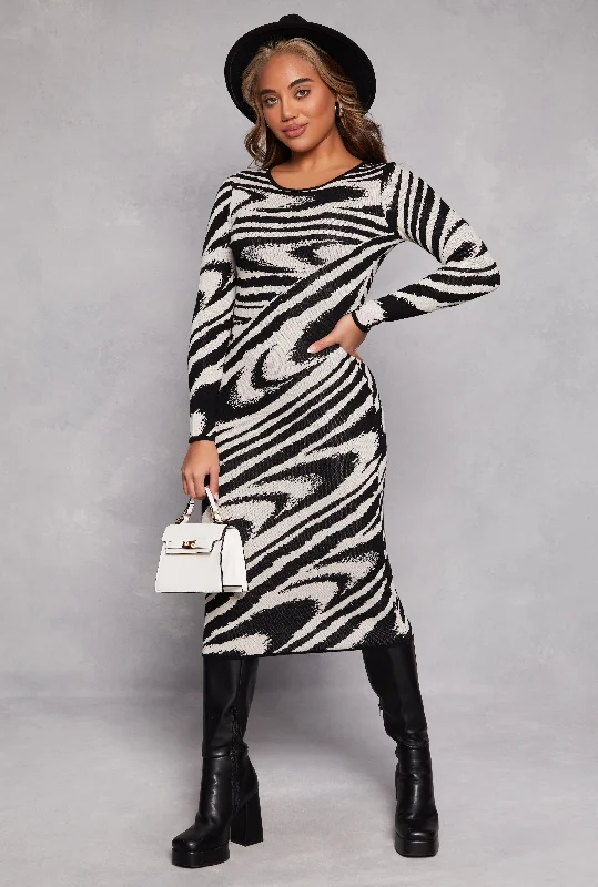 Almost Famous Printed Midi Sweater Dress