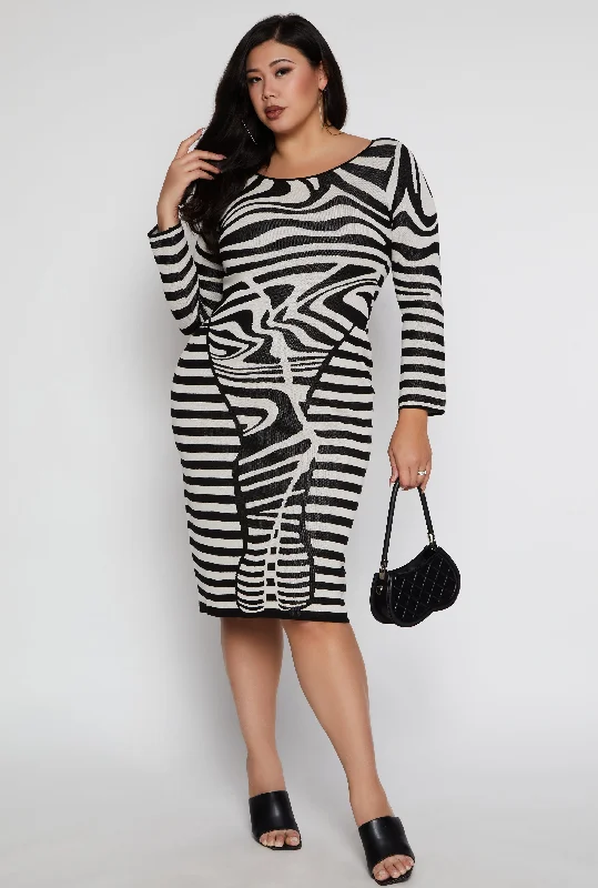 Plus Size Almost Famous Abstract Sweater Dress