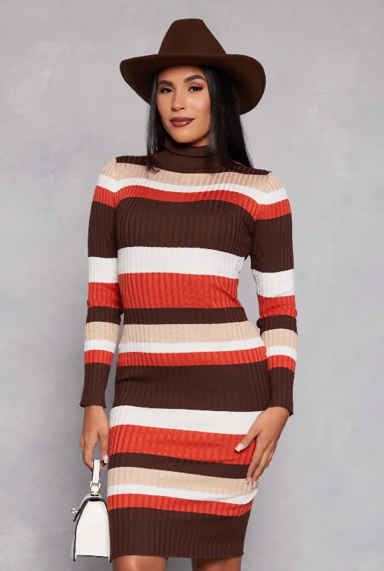 Almost Famous Striped Turtleneck Dress