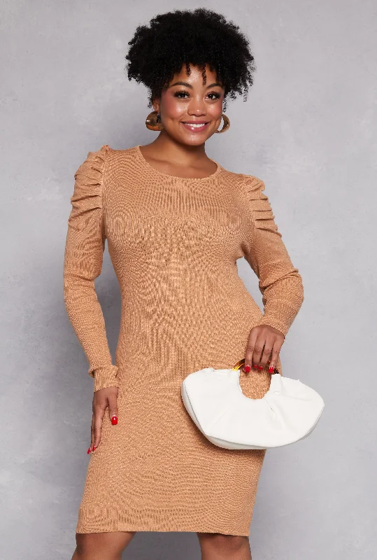 Plus Size Puff Sleeve Sweater Dress