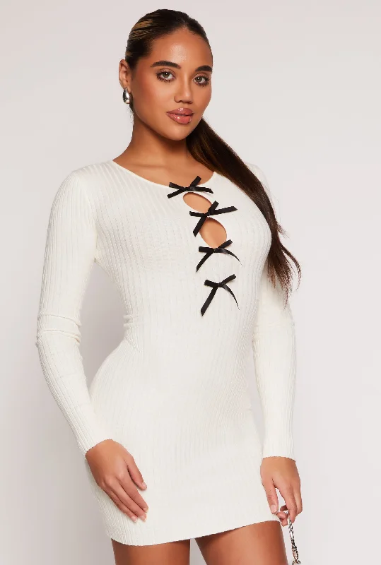 Cut Out Bow Sweater Dress