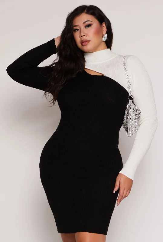 Plus Size Color Block Keyhole Sweater Dress