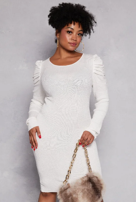 Plus Size Puff Sleeve Sweater Dress