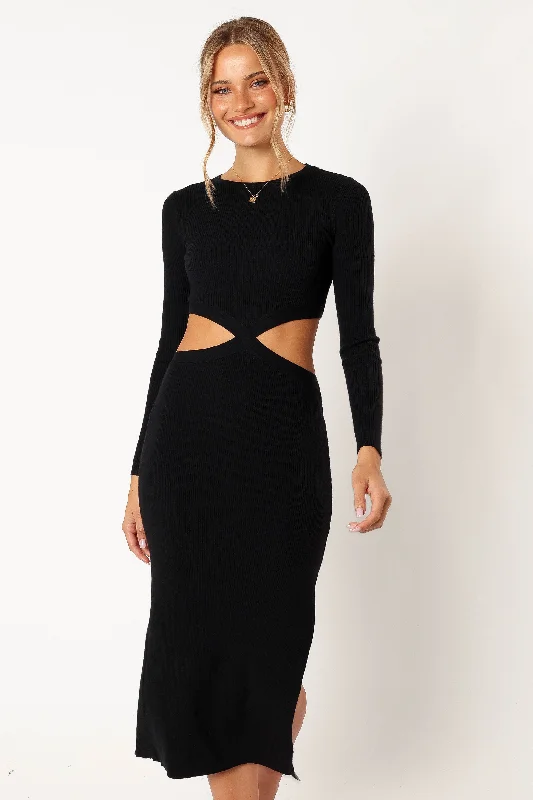 Jonah Long Sleeve Midi Dress - Black