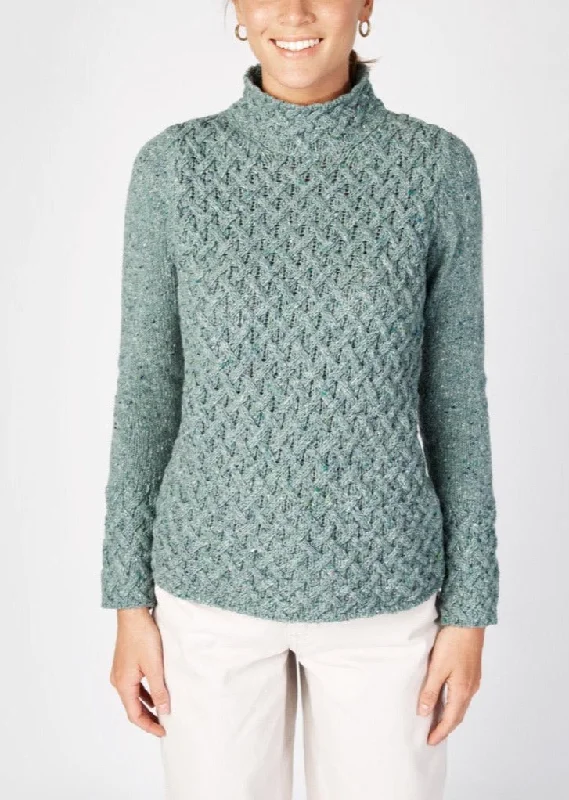 IrelandsEye Women's Trellis Aran Sweater | Ocean Mist