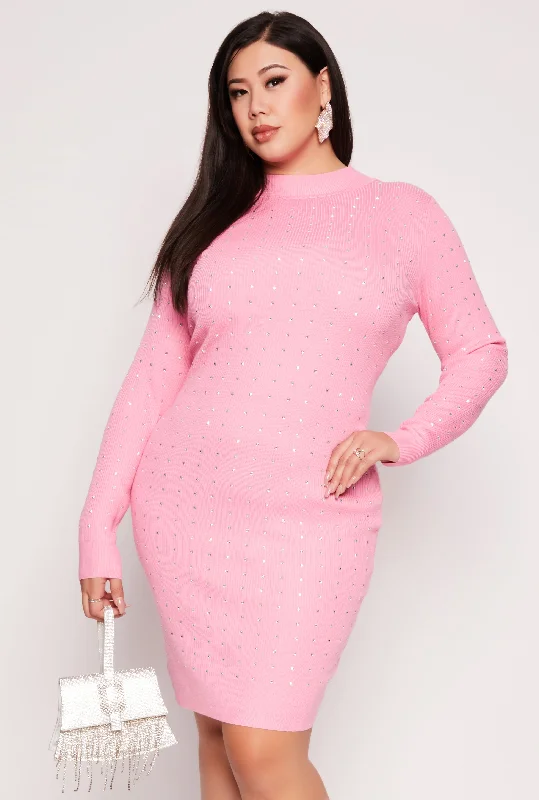 Plus Size Almost Famous Rhinestone Sweater Dress