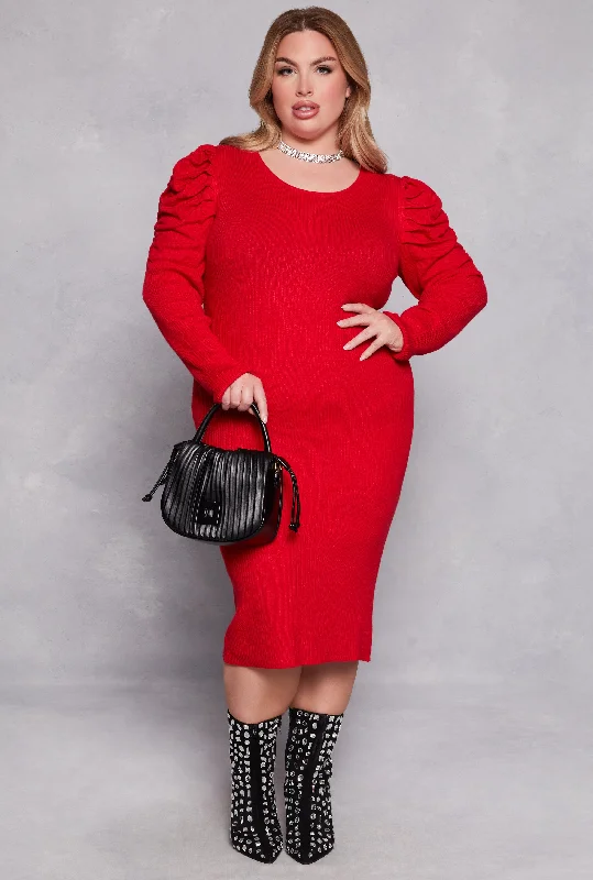 Plus Size Puff Sleeve Sweater Dress