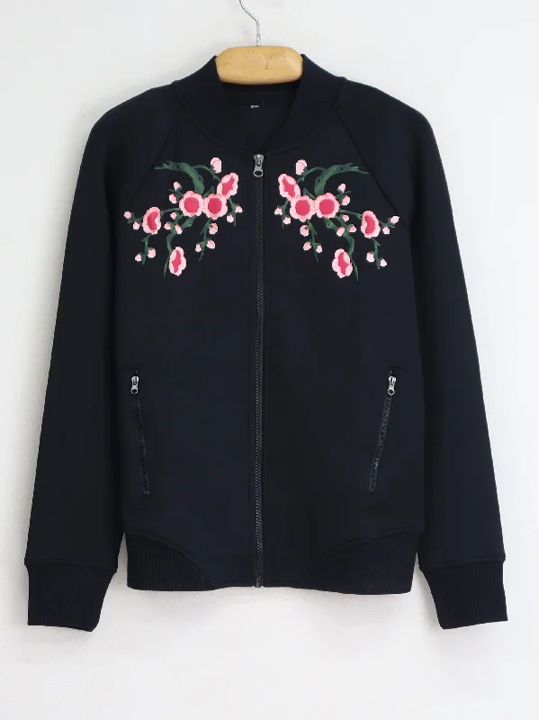 Women's Floral Printed Jacket,Black