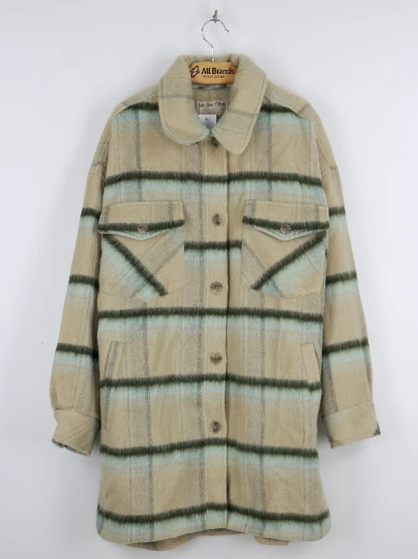 Women's Plaid Wool Coat Jacket,Beige