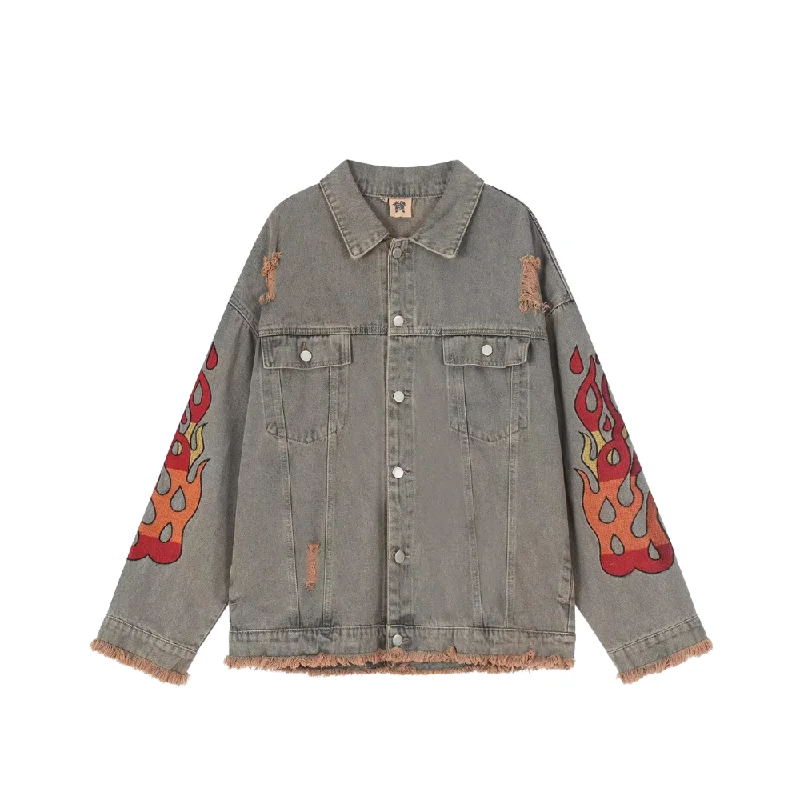 American Flame Embroidery Denim Jacket