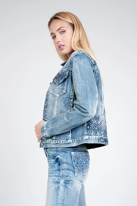 Aztec 3D Printing Embroidery Denim Jacket