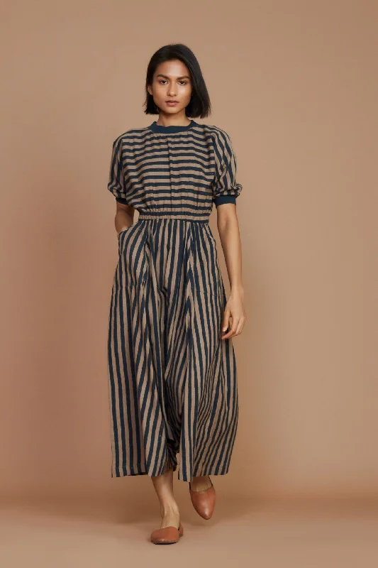 Brown And Charcoal Striped Mati Sphara Jumpsuit