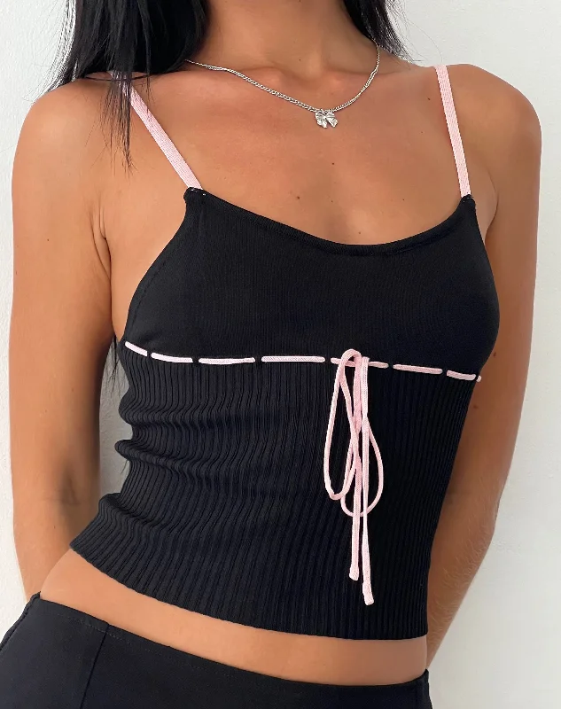 Emonie Cami Top in Black with Pink Binding