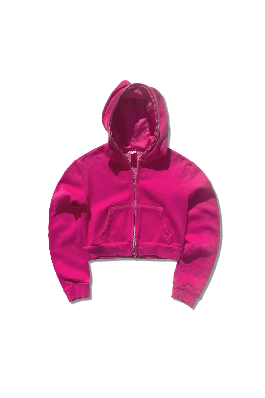 Exclusive Cropped Full Zip Body Bag Hoodie - Fuchsia Rose