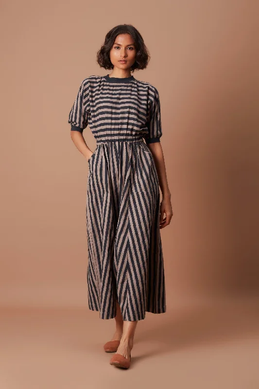 Grey And Charcoal Striped Mati Sphara Jumpsuit