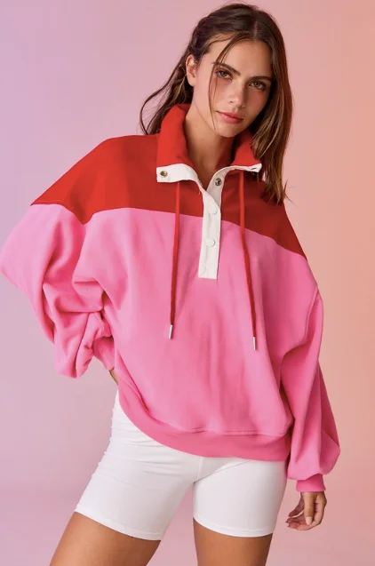 Hanna Half Snap Pullover - Pink