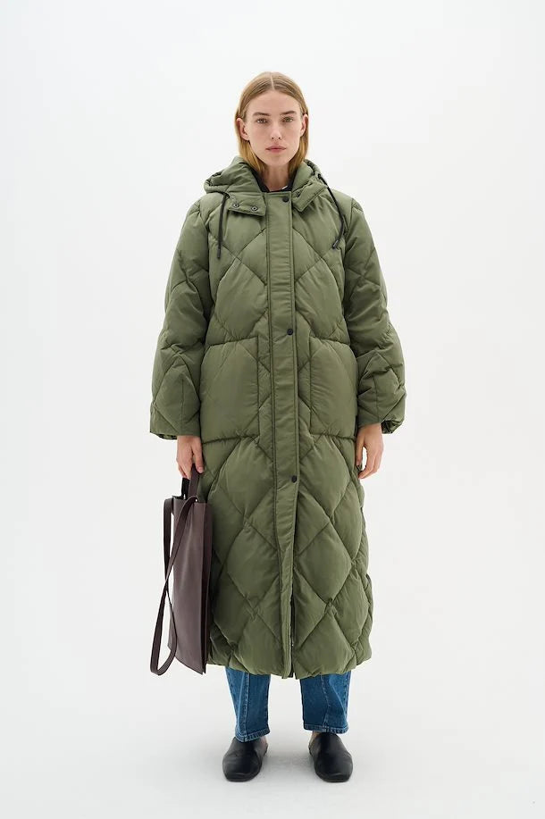 Inwear Luisa-Diamond Quilt Coat in Beetle Green