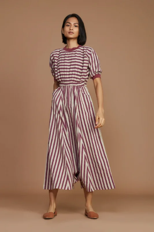 Ivory And Mauve Striped Mati Sphara Jumpsuit