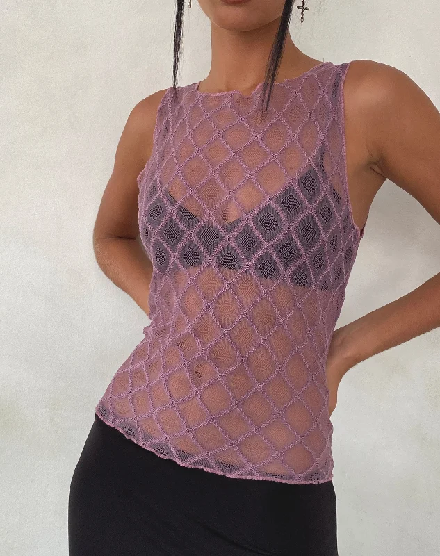 Maloe Lace Patterned Tank Top in Mauve