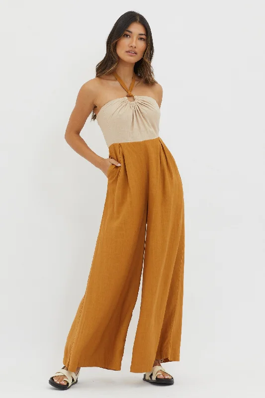 Maryn Wide Leg Halterneck Jumpsuit Mocha