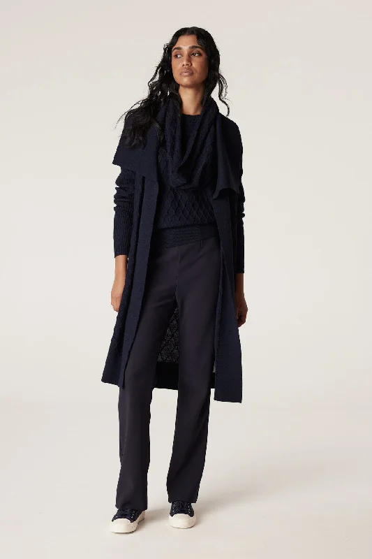 Merino Long Wrap Cardigan - Ink Navy