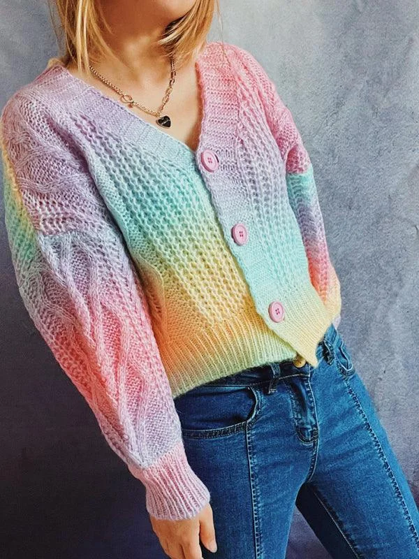 Ombre Drop-Sleeve Women Cardigan Sweater