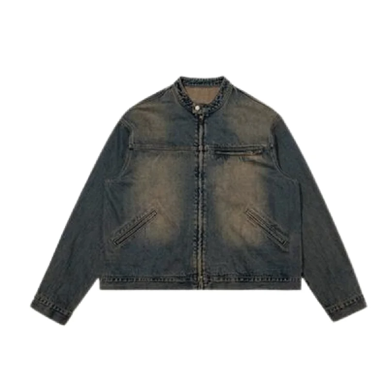 Retro Stand Collar Washed Denim Jacket