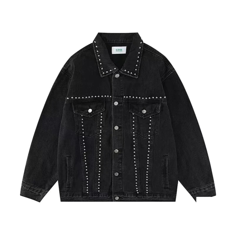 Studded Pearl Button Denim Jacket