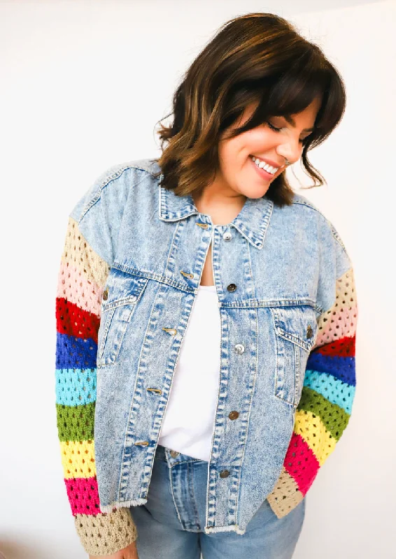 The Fiona Crochet Sleeve Denim Jacket