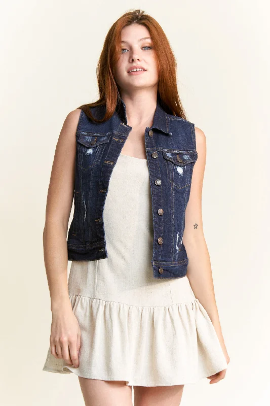 Destructed Regular Fit Denim Vest