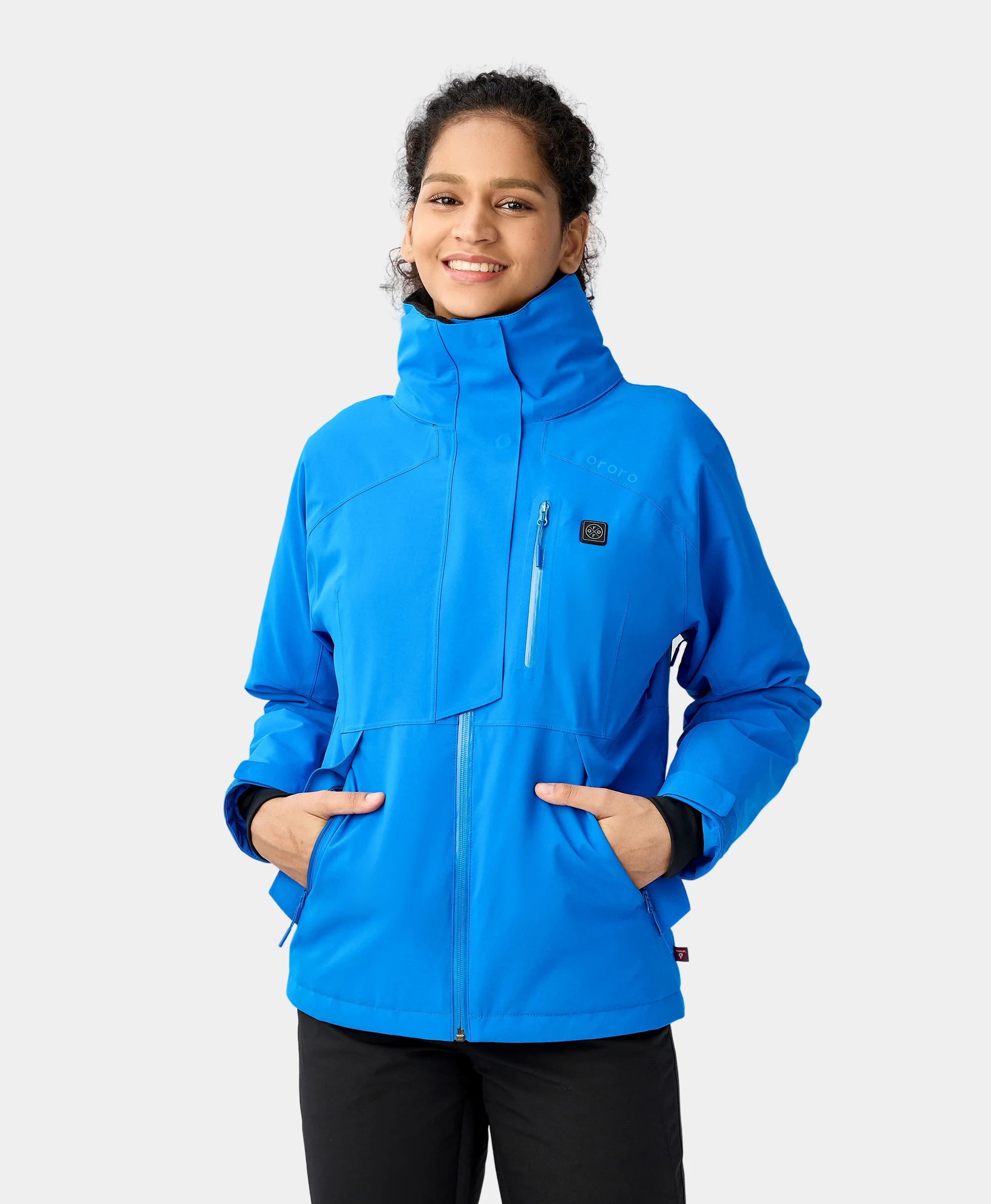 Women's Waterproof Heated Ski Jacket - Black/Blue Luxurious Women's High -  end