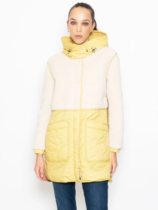 Parka in Pile e Nylon Giallo