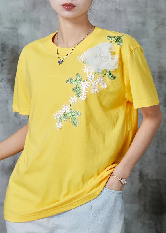 Yellow Floral Cotton Beach Vest Embroideried Summer